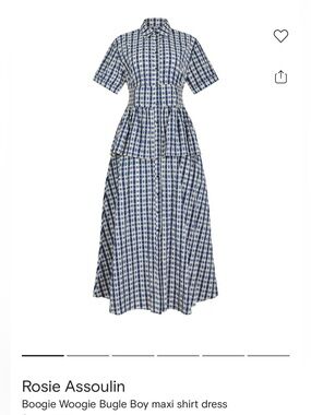 Rosie Assoulin Boogie Woogie Bugle Boy navy check gingham maxi shirt dress, 0